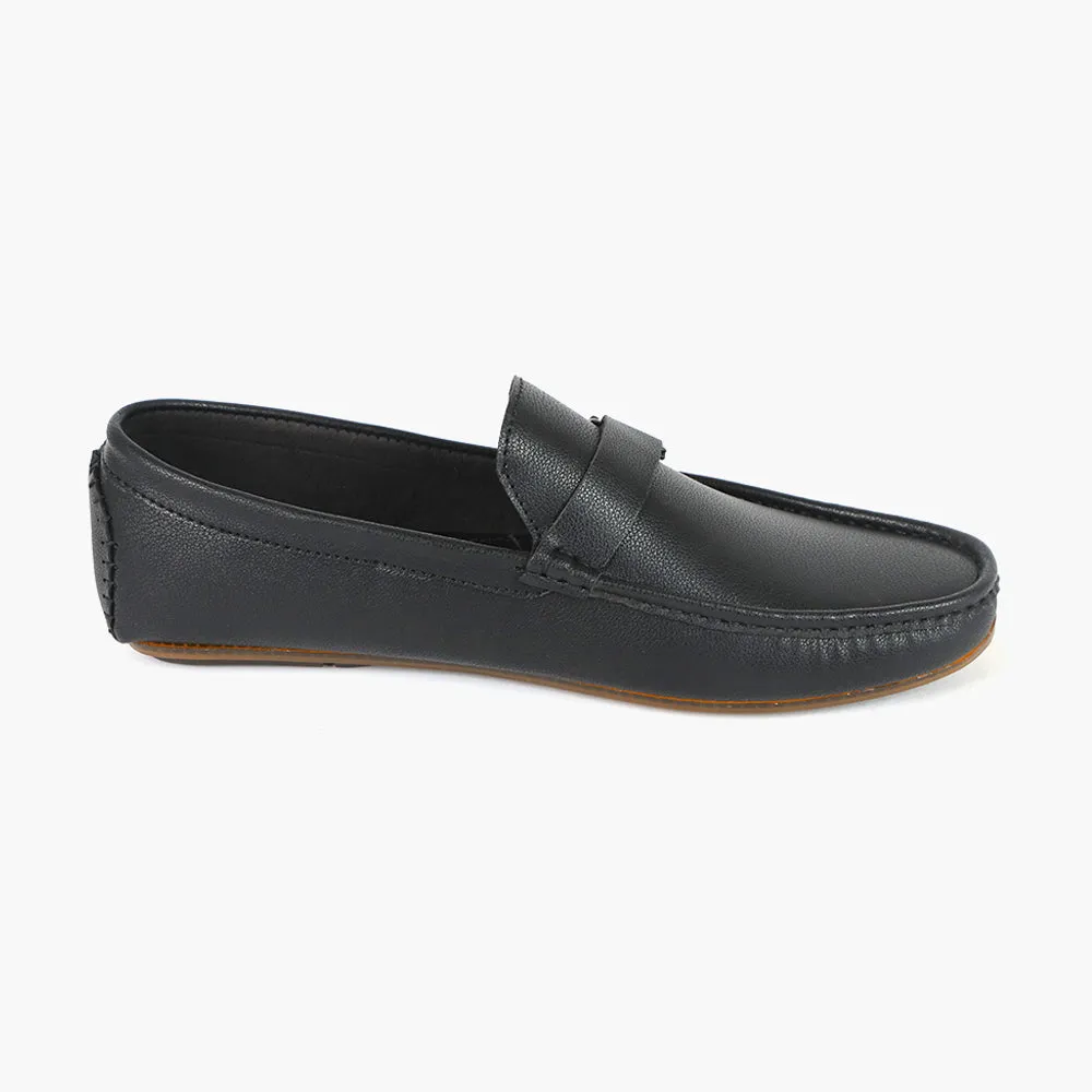 Valuable Black Leather Loafers with Stylish 'B' Metal Accent