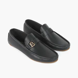 Valuable Black Leather Loafers with Stylish 'B' Metal Accent