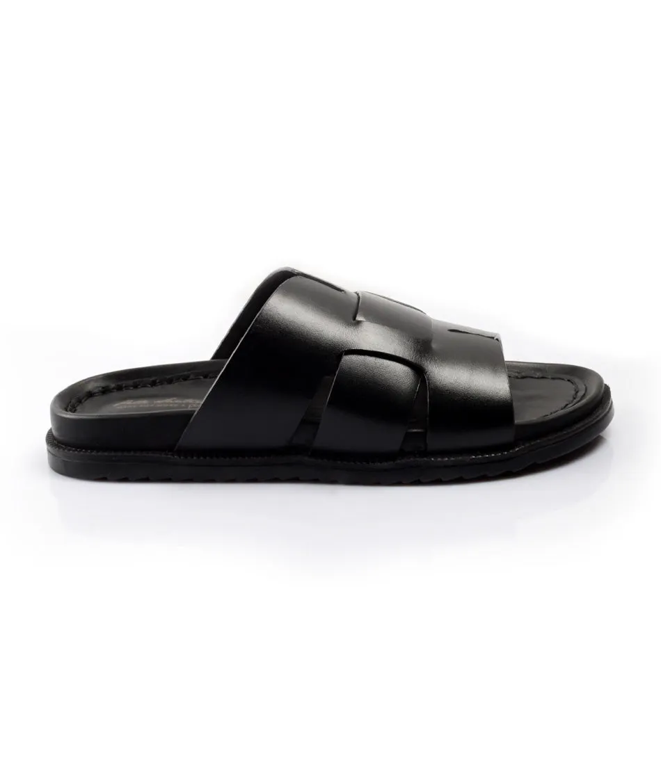 Verona Leather Slippers - Black