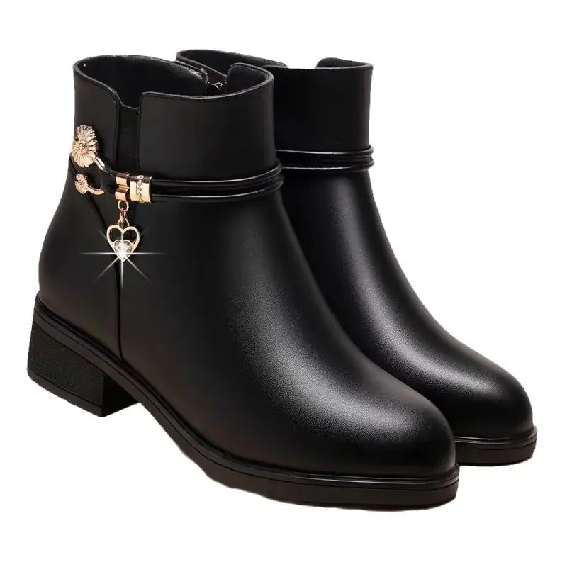 Warm Plush Leather Ankle Boots for Women (Wholesale)