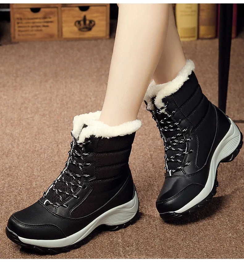 Women Keep Warm Winter Warm Fur  Plush Round Toe Ankle Platform Booties