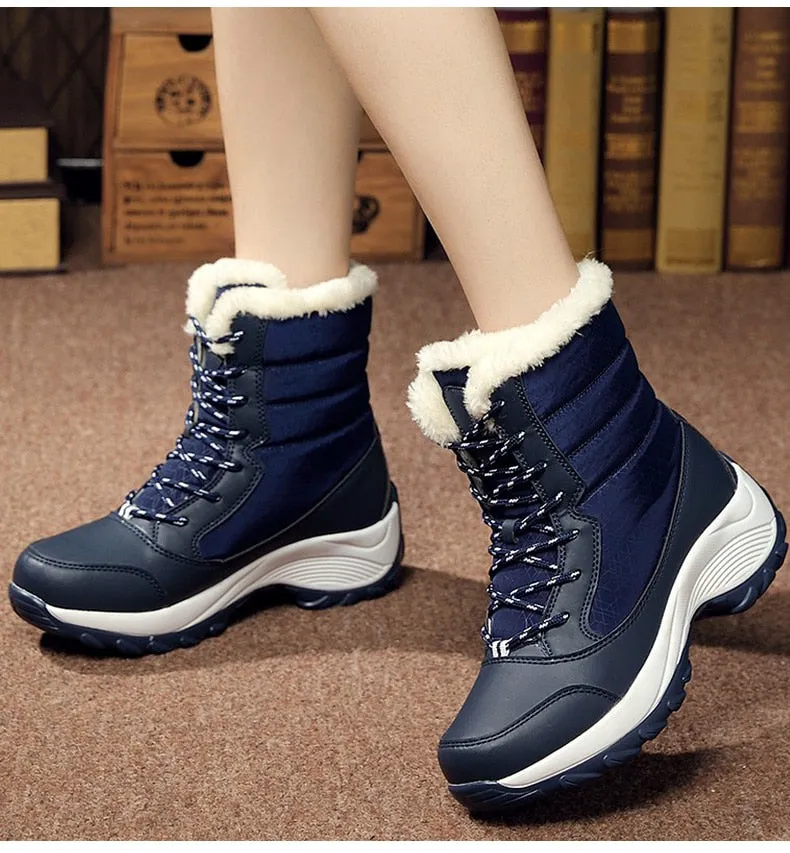 Women Keep Warm Winter Warm Fur  Plush Round Toe Ankle Platform Booties