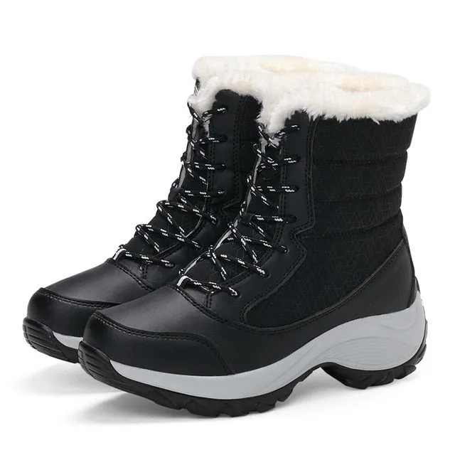 Women Keep Warm Winter Warm Fur  Plush Round Toe Ankle Platform Booties