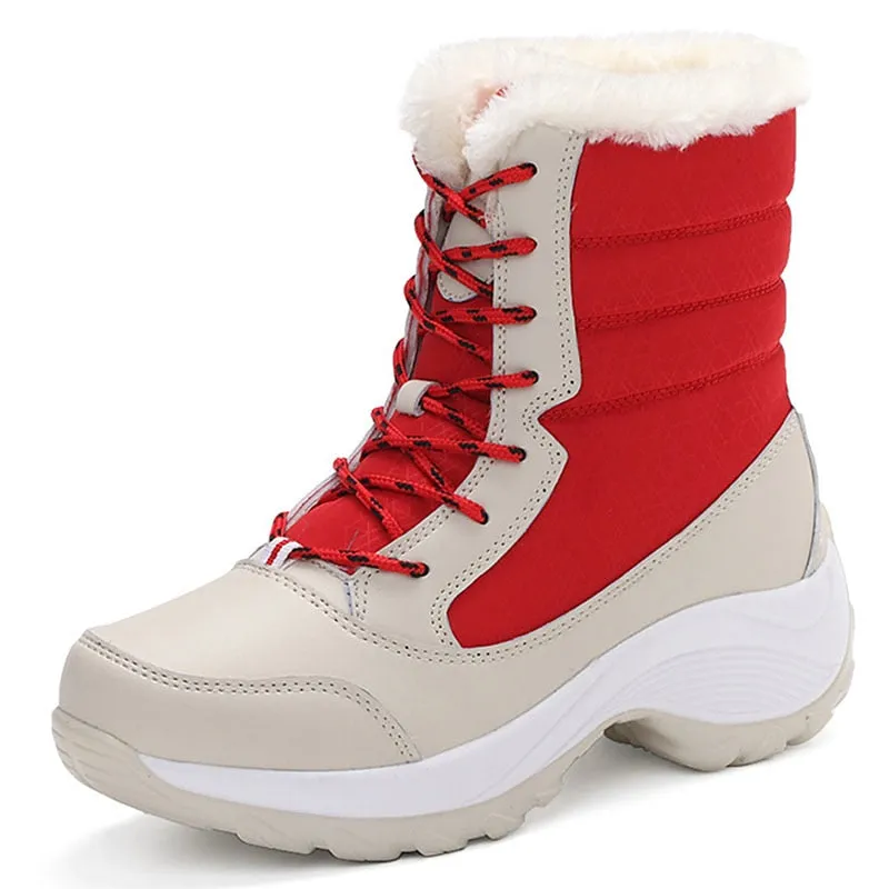Women Keep Warm Winter Warm Fur  Plush Round Toe Ankle Platform Booties