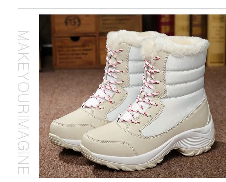 Women Keep Warm Winter Warm Fur  Plush Round Toe Ankle Platform Booties
