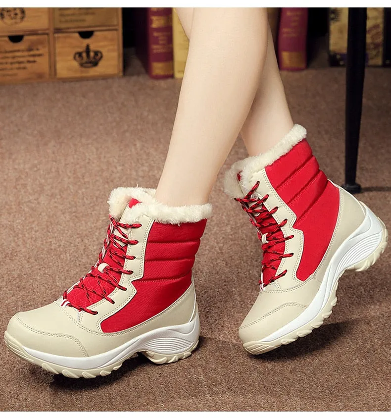 Women Keep Warm Winter Warm Fur  Plush Round Toe Ankle Platform Booties