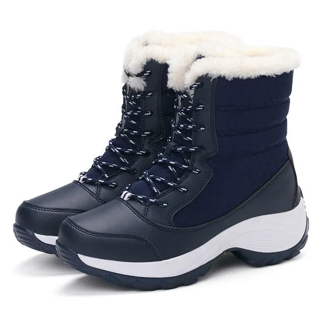 Women Keep Warm Winter Warm Fur  Plush Round Toe Ankle Platform Booties