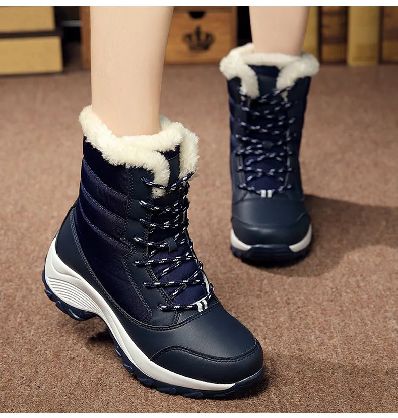 Women Keep Warm Winter Warm Fur  Plush Round Toe Ankle Platform Booties