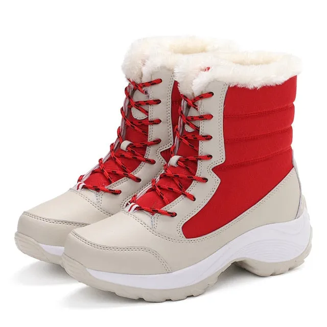 Women Keep Warm Winter Warm Fur  Plush Round Toe Ankle Platform Booties