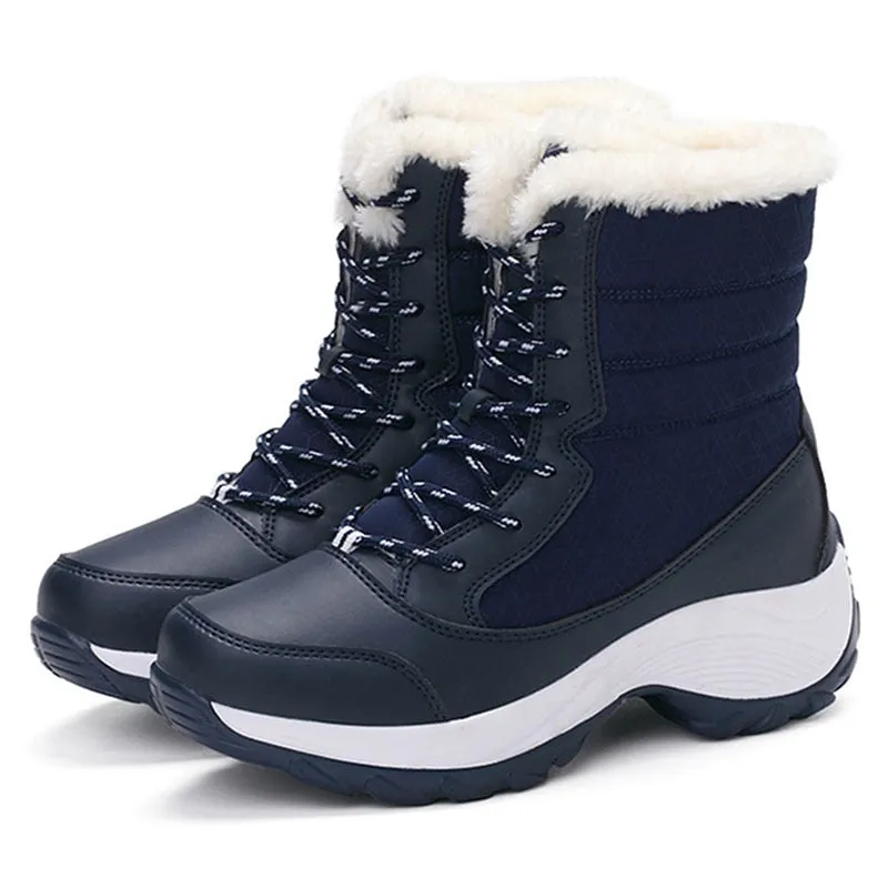 Women Keep Warm Winter Warm Fur  Plush Round Toe Ankle Platform Booties