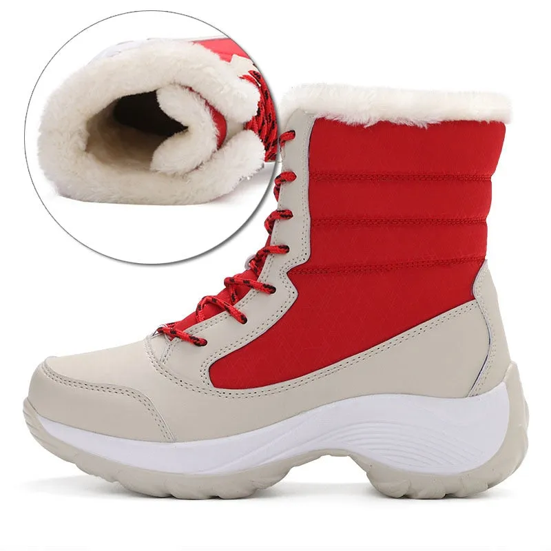 Women Keep Warm Winter Warm Fur  Plush Round Toe Ankle Platform Booties