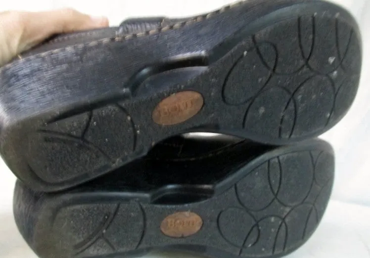 Womens BORN Leather Clog Shoe Slip-On Loafer Comfort Walking BLACK 8
