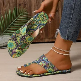 Women's Breathable Printed Toe Covering Roman Style Slippers