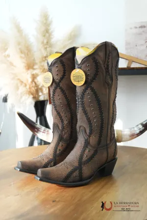 WOMENS CORRAL BROWN/BLACK EMB. CRYSTALS