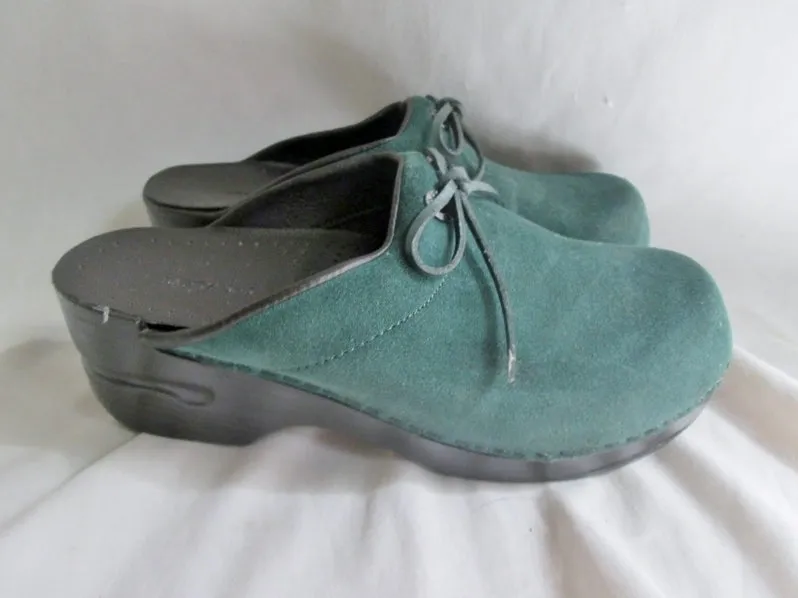Womens LAND'S END SUEDE Leather Clog Shoe Slip-On Loafer Comfort GREEN 7 Mule