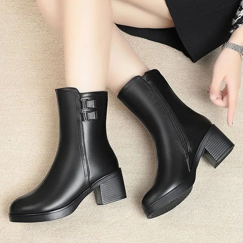 Women’s Warm Black Synthetic Leather Boots