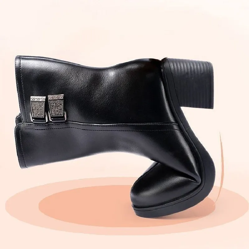 Women’s Warm Black Synthetic Leather Boots