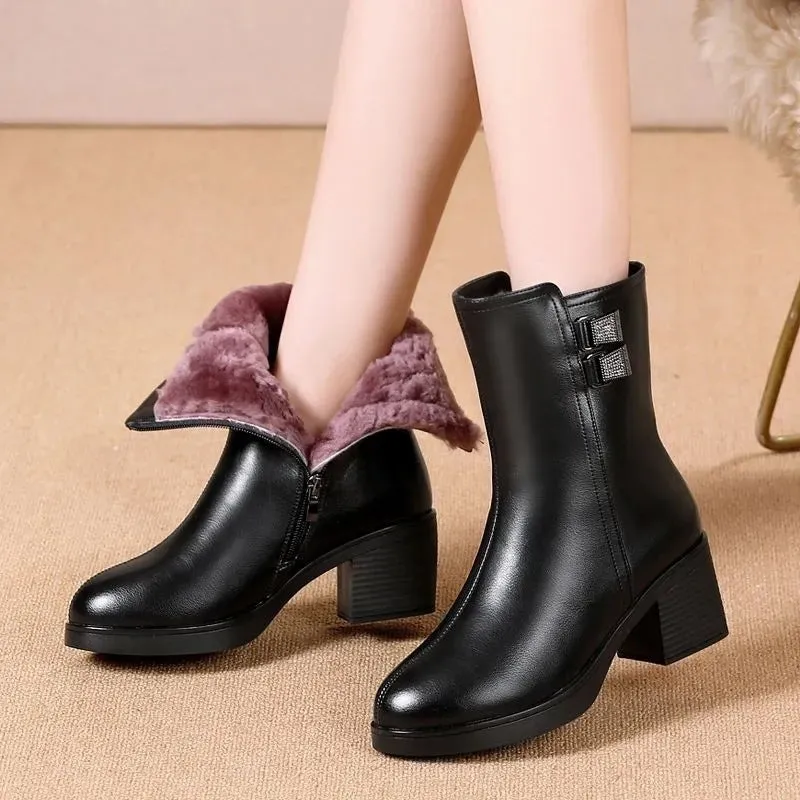 Women’s Warm Black Synthetic Leather Boots