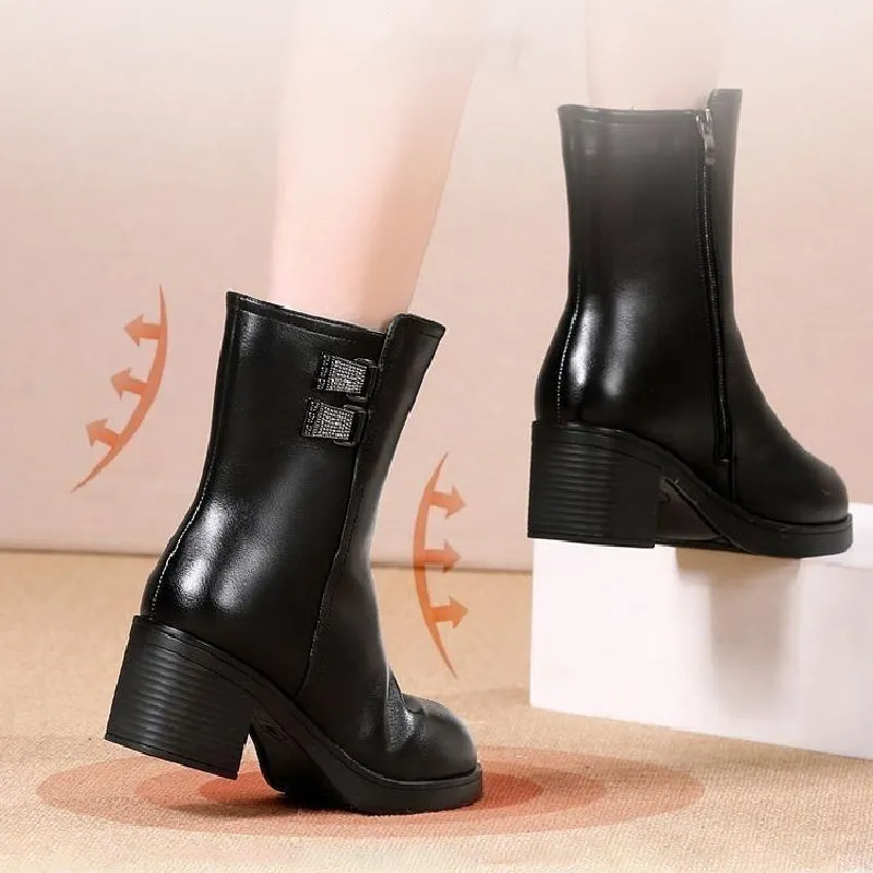 Women’s Warm Black Synthetic Leather Boots