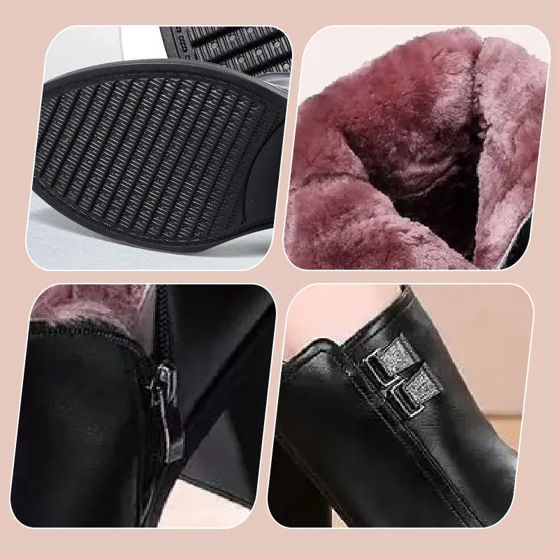Women’s Warm Black Synthetic Leather Boots
