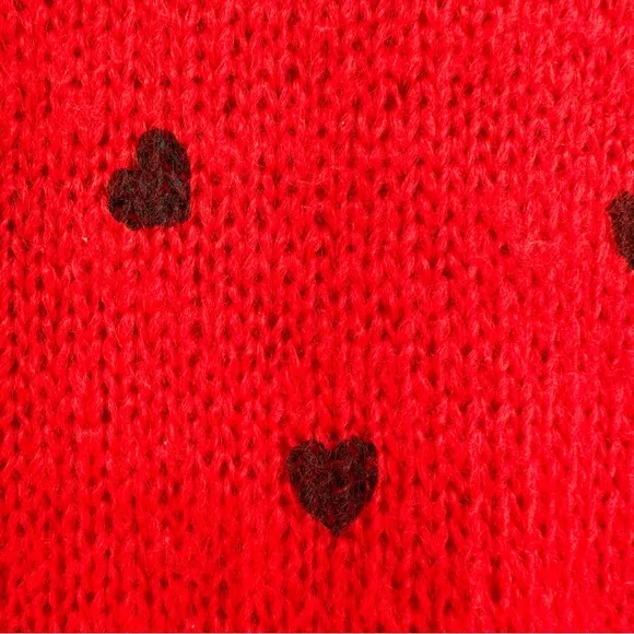 Wooden Ships Mohair Blend V-neck Mini Hearts Relaxed Fit Sweater Red Size XS/S