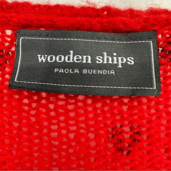 Wooden Ships Mohair Blend V-neck Mini Hearts Relaxed Fit Sweater Red Size XS/S
