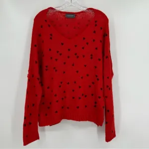 Wooden Ships Mohair Blend V-neck Mini Hearts Relaxed Fit Sweater Red Size XS/S