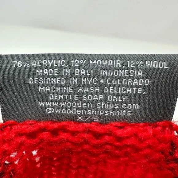 Wooden Ships Mohair Blend V-neck Mini Hearts Relaxed Fit Sweater Red Size XS/S