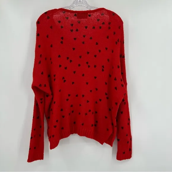 Wooden Ships Mohair Blend V-neck Mini Hearts Relaxed Fit Sweater Red Size XS/S
