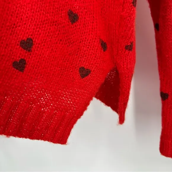 Wooden Ships Mohair Blend V-neck Mini Hearts Relaxed Fit Sweater Red Size XS/S