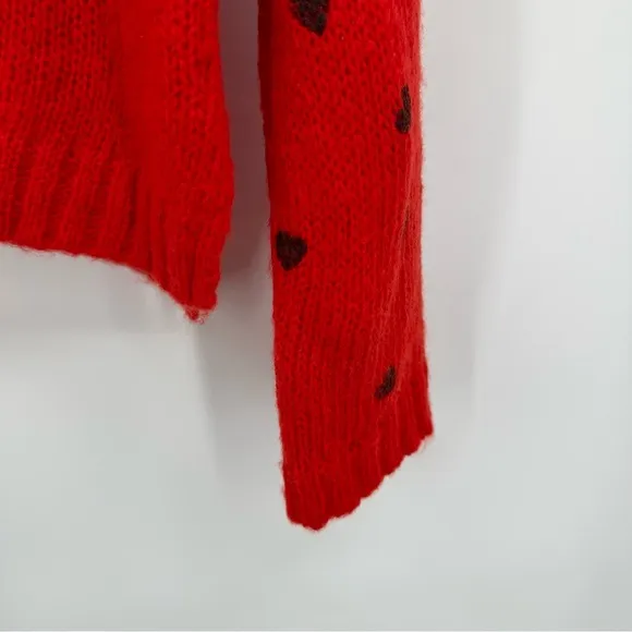 Wooden Ships Mohair Blend V-neck Mini Hearts Relaxed Fit Sweater Red Size XS/S