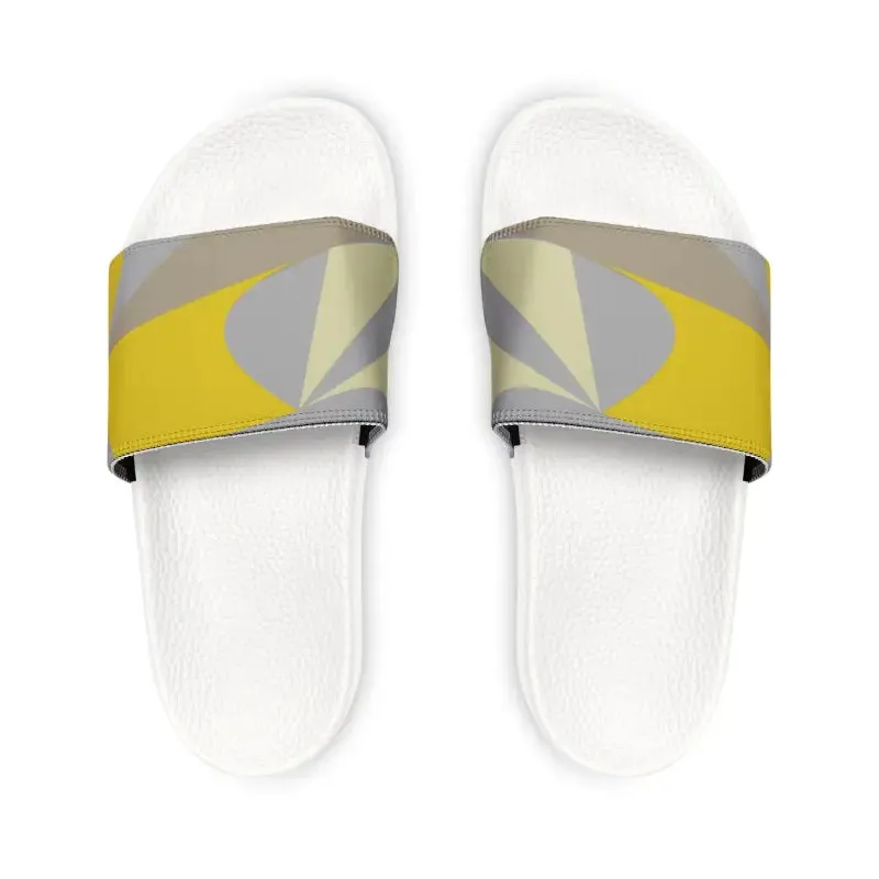 Yellow and Grey Abstract Slide Sandals