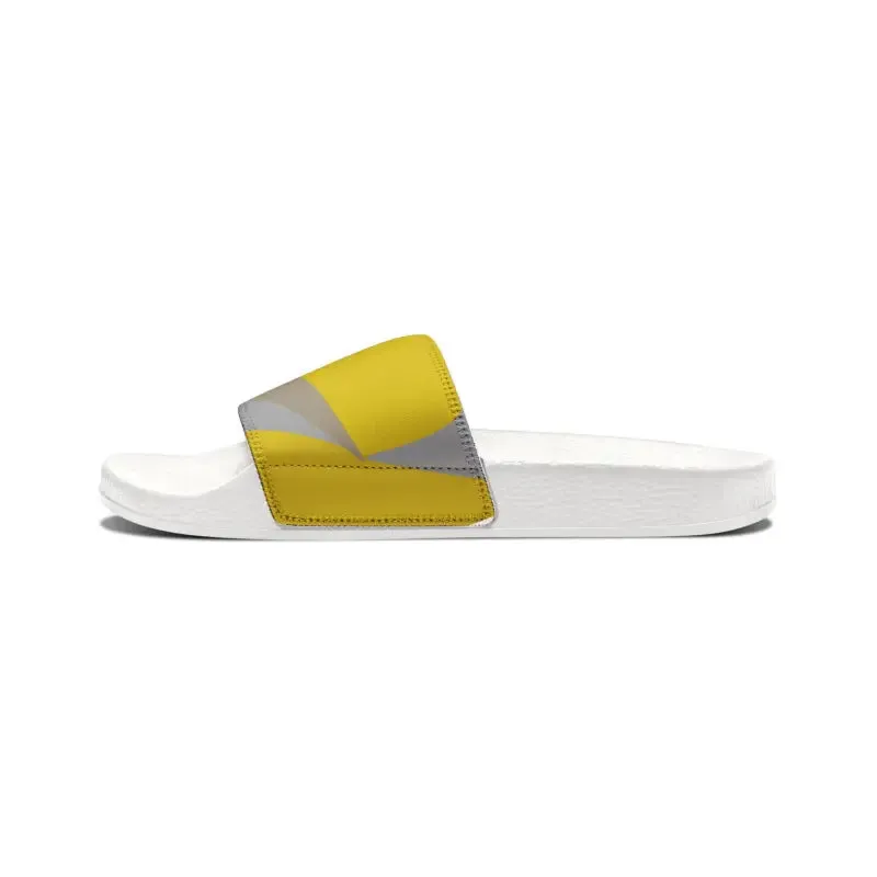Yellow and Grey Abstract Slide Sandals