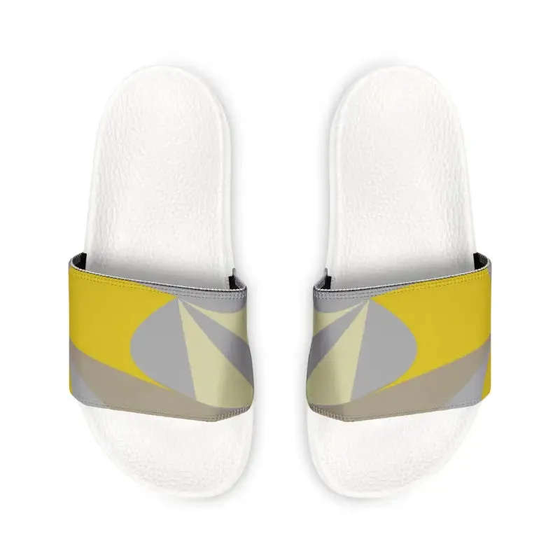 Yellow and Grey Abstract Slide Sandals